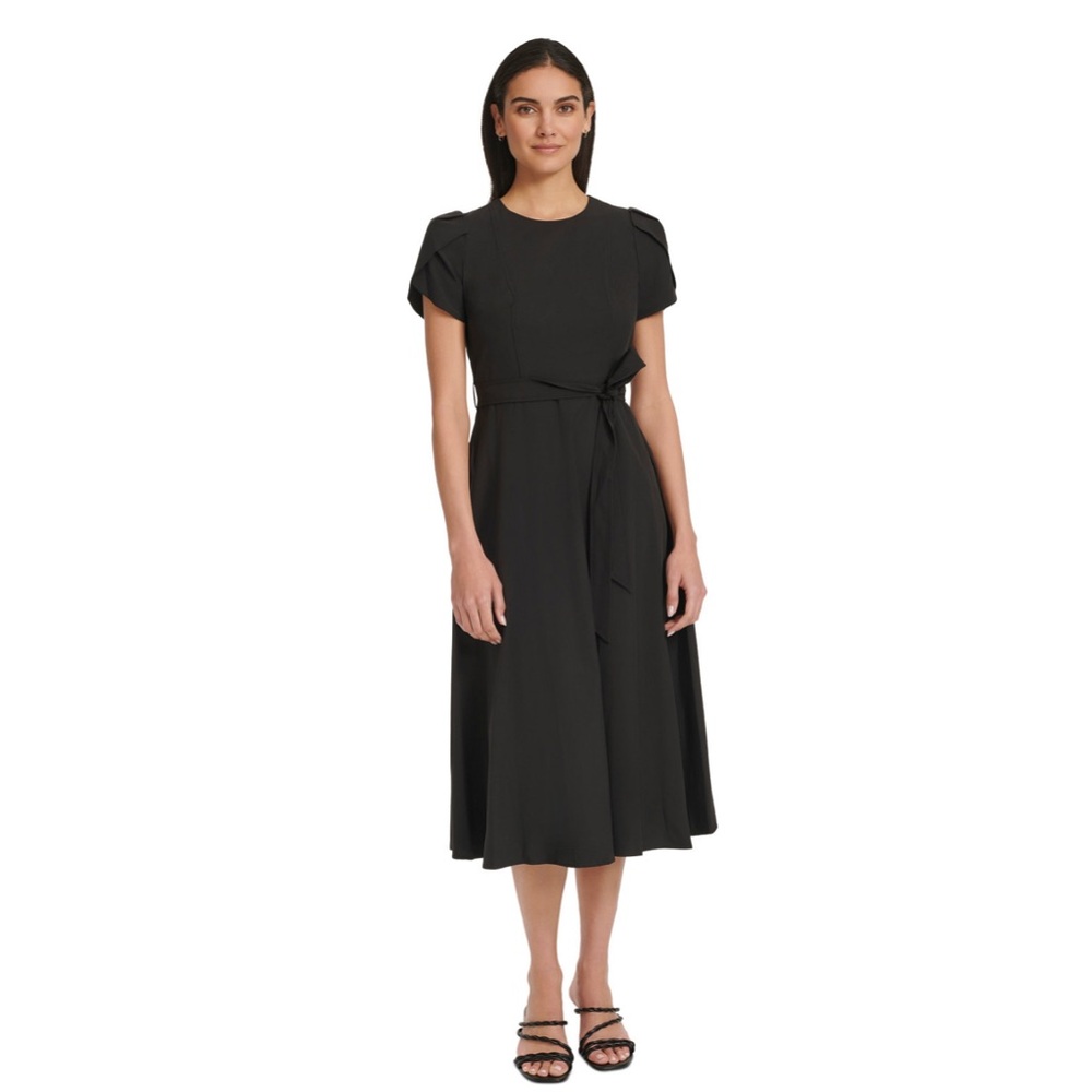 Calvin Klein Tulip Short Sleeve A-Line Midi  Dress Black dress Business casual - Picture 2 of 14